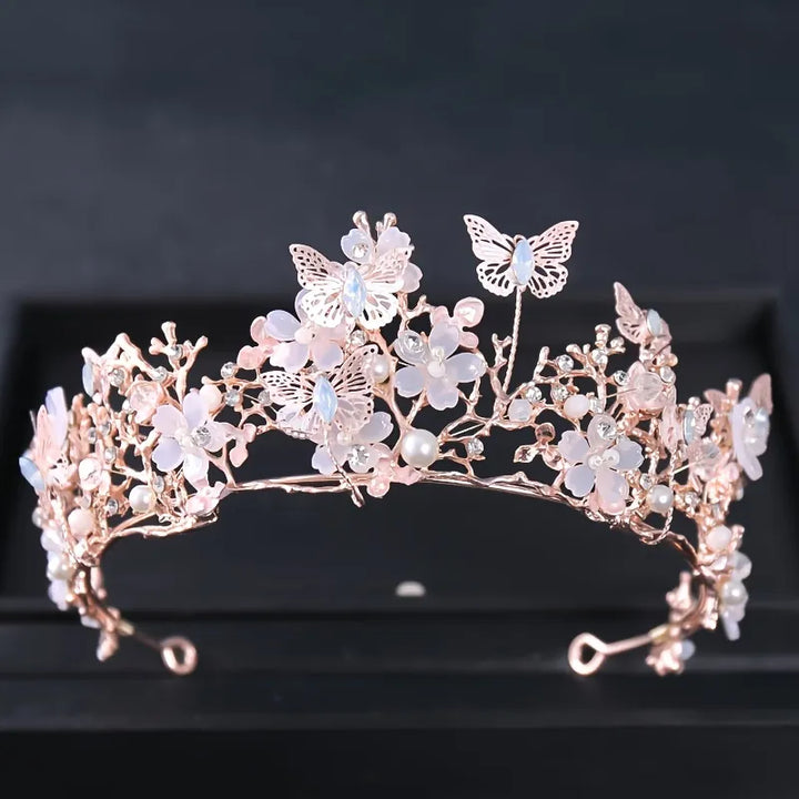 Pearl Rhinestone  Flower Butterfly Princess Crown